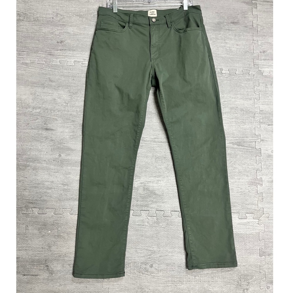 Flint and Tinder 365 Pants Mens 35 Olive Green Slim Fit Cotton Stretch Chino